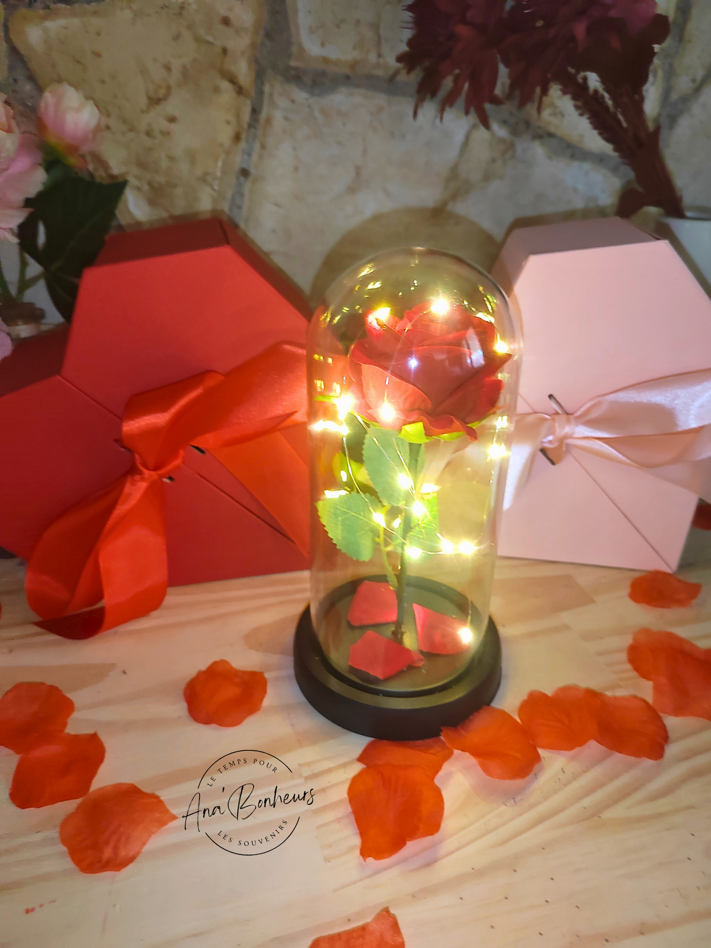 Rose éternelle sous cloche